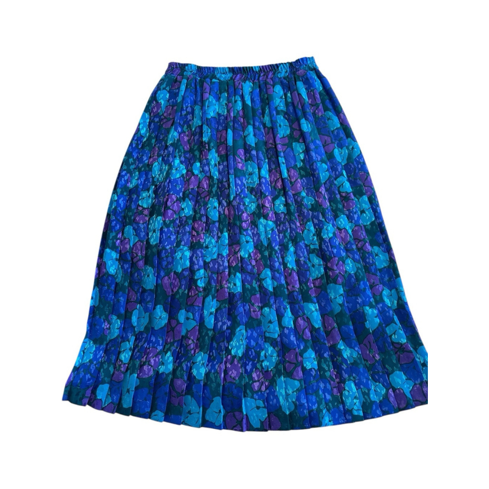 Vintage Andrea Gayle Petite Pleated Vibrant Blue Floral Midi Skirt Size Petite M